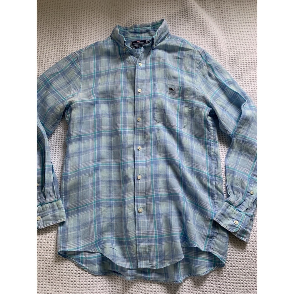 Vineyard Vines Shirt Mens S Blue Lightweight 100% Linen Classic Fit Button Up
